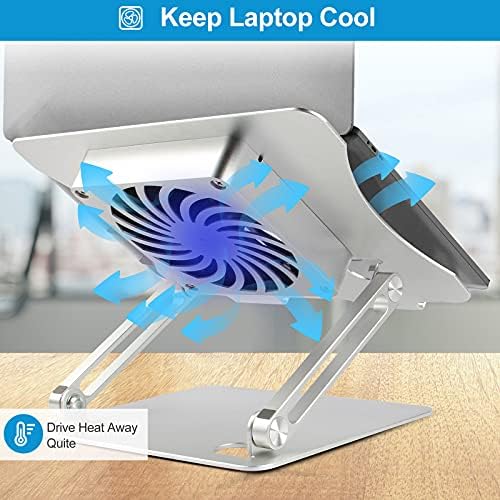 Стенд за лаптоп со вентилатор, лаптоп-писателски штанд за лаптоп преклопување и прилагодлив за висина, компатибилен со MacBook Air