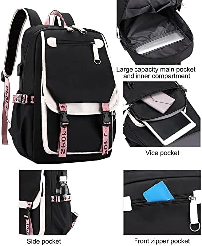 MQUN ранец лаптоп торбичка торба Мажи жени со USB полнење и порта за слушалки Обичен ранец на отворено ранец