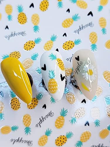3 парчиња сок налепници за нокти од лимон 3Д лепило лизгачи овошје јагода ананас авокадо нокти уметнички декорации летни дизајни декорации