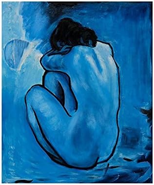 АЛОНЛИНСКИ АРТ - Сина гола од Пабло Пикасо | Бела врамена слика отпечатена на памучно платно, прикачена на таблата со пена | Подготвени да висат рамка | 30 x34 | Wallидна ум