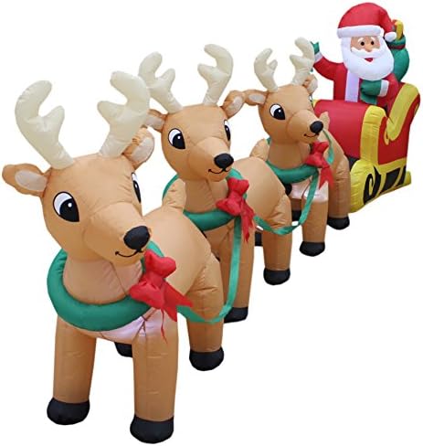 Два божиќни украси за украси, вклучуваат 6 стапала, осветлена Божиќна надувување Дедо Мраз на мотоцикл и ирваси, и 12 стапала долга