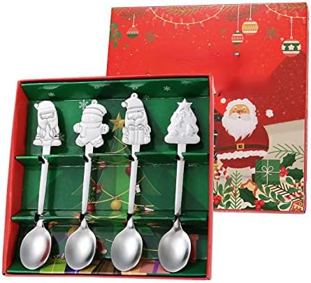 Божиќ лажица подарок кутија нерѓосувачки челик прибор за јадење цртан филм джинджифилово човек кафе лажица боја кутија во собата