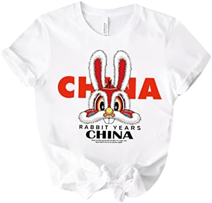 Yheght Toddler Момци Девојки Деца кинеска година на зајак кинески новогодишни букви отпечатоци симпатична врвна маица младинска средна кошула