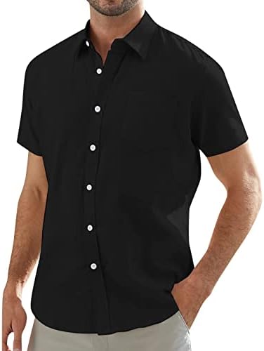 Bmisegm летни фустани кошули за мажи памук памук цврст џеб тока лапел кратки ракави кошула машки обични кошули