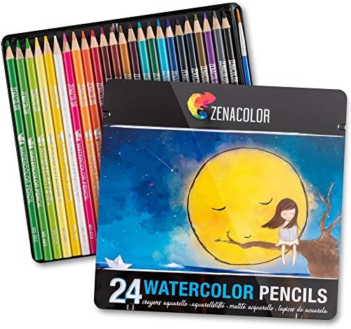 24 Акварел моливи Професионална, нумерирана, со четка и метална кутија - 24 моливи во боја на вода за возрасни и книги за боење на возрасни