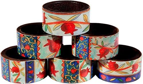 Јаир Емануел сет од 6 печатени прстени од салфетка од дрво