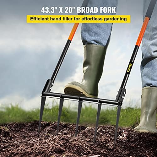 Алатка Vevor Broad Fork, 5 тинови 20 во широка, градинарска алатка со рачка со фиберглас за градинарство и култивирање, аерат глинеста почва за фарма