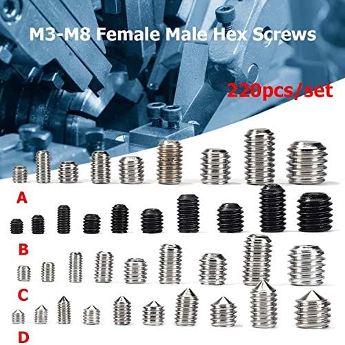 Завртки 220pcs/Поставете M3 -M8 Femaleенски машки хексадецимален комплет за стенд -сноп колона за PCB матична плоча фиксни пластични завртки