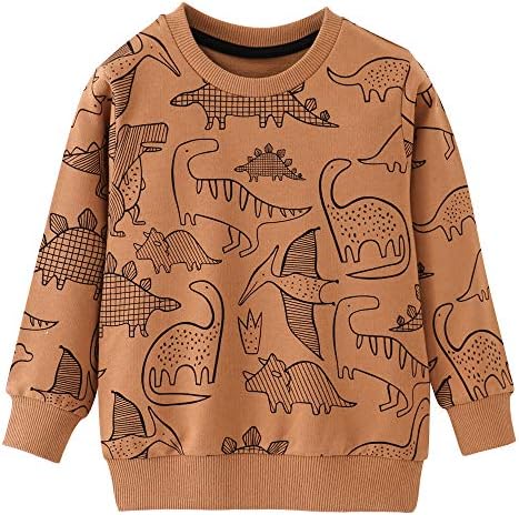 Акеакармон бебе момче диносауруси тркалезен памук памук со долги ракави, џемпер за џемпер
