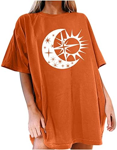 Womenените 2023 Модни врвови на Сонцето и Месечината Гроздобер маица Y2K блузи летни каузални туники кошула графички маички со екипаж маичка