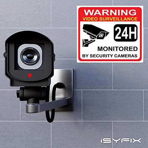 Налепница за предупредување за предупредување за видео надзор ISYFIX - 4 пакет 7x6 инчи - Премиум самолеплива винил, ламинирана