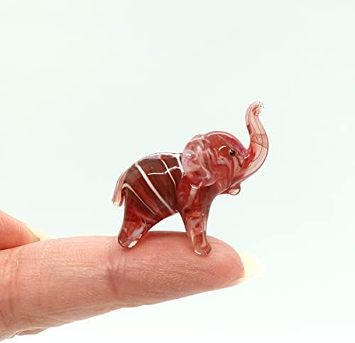 Sansukjai Elephant Tiny Micro Figurines Rand Brable стакло уметност животни колекционерски подарок домашен декор, багажникот нагоре