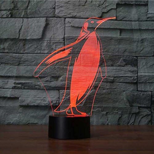 3д Пингвин Ноќно Светло USB Прекинувач За Допир Декор Животинска Светилка Маса За Маса Оптичка Илузија Светилки 7 Светла ШТО Ја