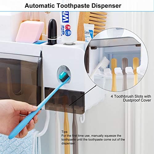 Автоматски диспензерот за паста за паста за заби за заби, држач за монтирање и четка за заби, мултифункционален простор за заштеда на