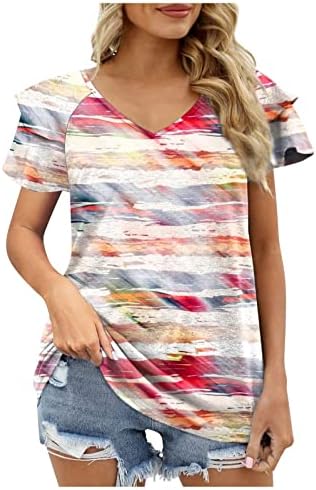 Врвови за жени летна мода 2023 година, слоевит ракав симпатична блуза лажичка вратот плажа Обични кошули Нова вратоврска боја маица за