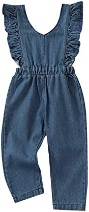 Tiacham девојки фармерки Romper Toddler Topdler без ракави заложници за зачувување на носачи девојче Деним комбинезони деца панталони панталони