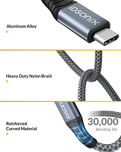 Idsonix USB 4 кабел [USB-IF сертификација] Компатибилен Thunderbolt 4 Кабел 90 степени 2,6ft со трансфер на податоци од 40 Gbps, 8K@60Hz/Dual