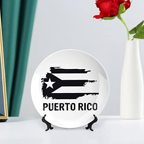 Одолејте Се На Знамето На Борику Порторико Смешна Коска Кина Декоративна Плоча Тркалезни Керамички Плочи Занает Со Штанд За Прикажување