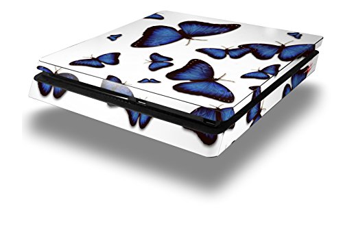 Винил Налепница Кожата Заврши компатибилен Со Sony PlayStation 4 Тенок Конзола Пеперутки Сина