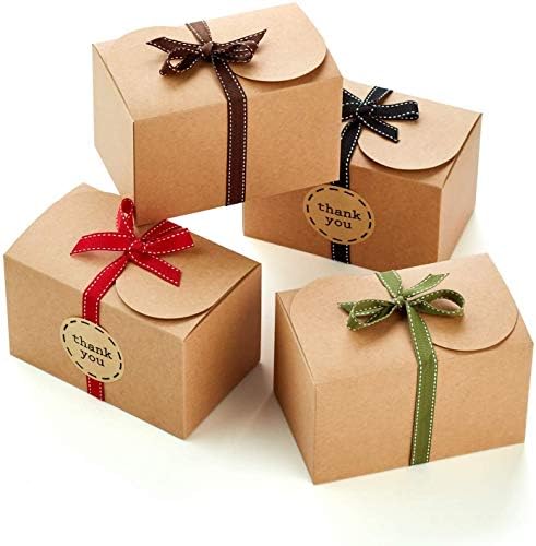 Хејли Чери - Браун Крафт Подарок Третираат Кутии со панделки &засилувач; Ви Благодариме Налепници-6,5 х 4 х 4 инчи-Дебели 400гсм Картон - За Добрите, Бонбони, Партии, Божи?