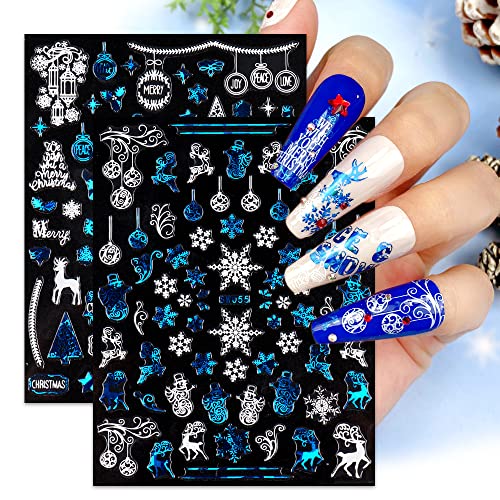9 листови Божиќни налепници за уметност за нокти Декларации самолепливи pegatinas uñas сина бела снегулка на ноктите за нокти Додатоци