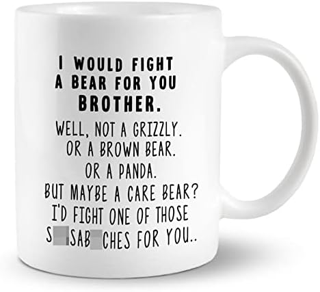 Пухеи би се борела со мечка за тебе брат 11 унци керамичка чаша, смешна брат чаша чаша чај чаша, дома момчиња соба канцеларија декор,