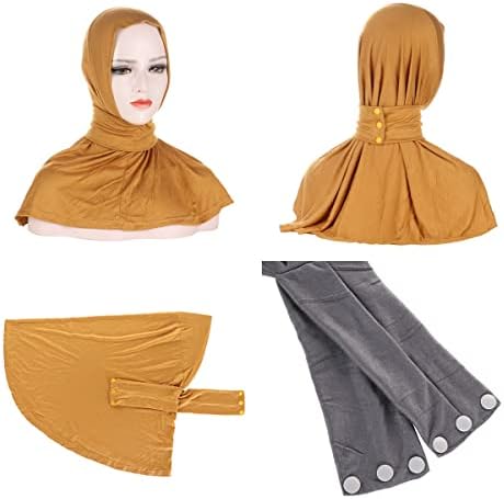 2 парчиња Инстант муслимански турбан хиџаб со прилепувања за жени капачиња за капакот на капакот на главата на вратот