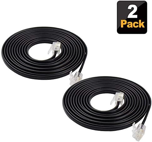 Shonco 2 пакет 2M 6,6ft Телефонски продолжен кабел за кабел за кабел со стандардни приклучоци RJ11 6P4C за фиксни телефонски, црни