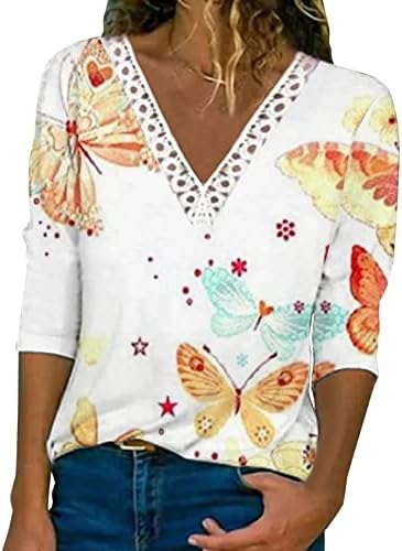 Есенски цветни печатени врвови за жени, капчиња чипка, маички со вратот, случајни лабави пулвер, женски врвови блуза блуза