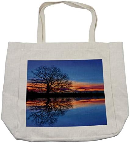Торба за купување на природата Амбесон, величествена целосна гранка на самракот со одраз на водата од погледот на природата, еколошка