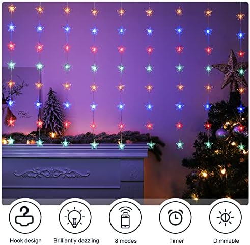 Bloomwin 2-во-1 Божиќна самовила завеса светла со starвездени приврзоци 100 лежери 9,8ft*3,3ft USB Twinkle String Light со далечински управувач