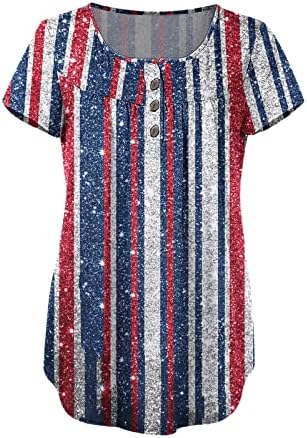 4-ти јули Американско знаме Туники за жени стомаци што се крие маичка лето летен празник за кратки ракави за кратки ракави нагоре