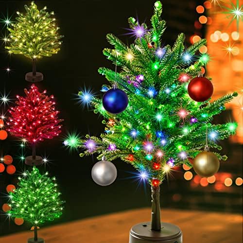 Осветлена таблета мини украс за новогодишни елки, 20 80 LED предводена боја пред-осветлена мала бор Божиќно дрво со висечки украси