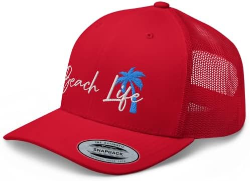 Rivemug Beach Life Palm Trucker Hat Mid Crown Curved Bill за мажи и жени