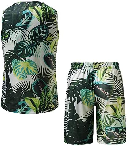 Убави костуми за пот за мажи мажи летни обични цветни резервоари на врвот Хавајски кратки сетови плажа за џогирање костуми за мажи 3x