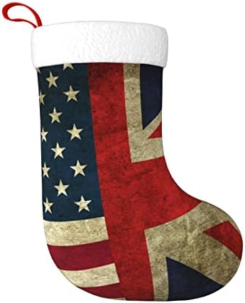 Cutedwarf American и британски знамиња Божиќно порибување Божиќни празници за одмор камин виси чорапи 18 инчи чорапи