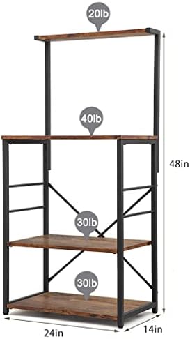 N/A 4 нивоа дрвени кујнски решетки за складирање на пекари со 4 нивоа микробранови печка фарма куќа рустикален индустриски стил x дизајнерска рамка