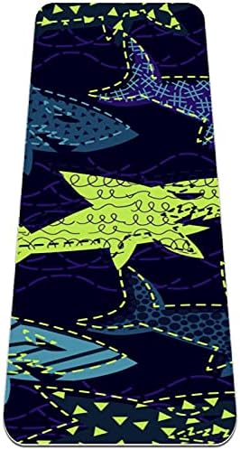6мм Екстра густа јога мат, подводна цртана ајкула боја морнарица принт-пријателски вежби за вежбање душеци пилатес мат со јога, тренингот,