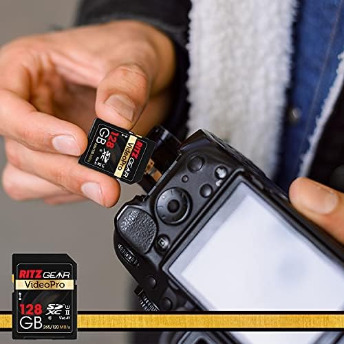 Ritz Gear 128 GB со голема брзина SDXC UHS-II SD картичка, C10, U3, V60, целосна HD & 8K мемориска картичка за DSLR, видео камери