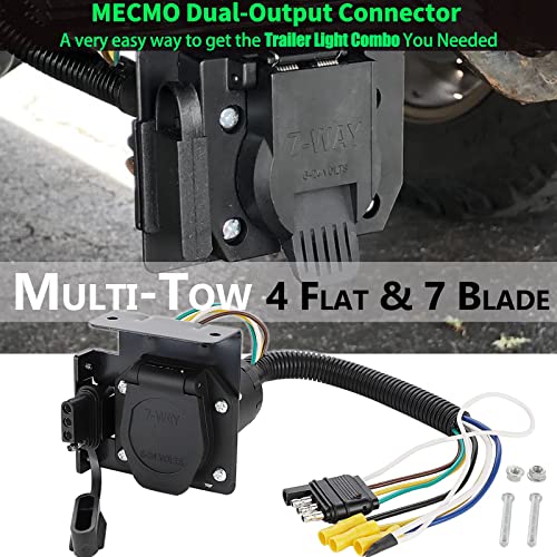 Mecmo Multi-Tow 4 Way Flat To 7 Way Blade и 4 рамен адаптер за приколка со прилагодена прицврстувачка приколка за приколка за приколка за 2015-2022