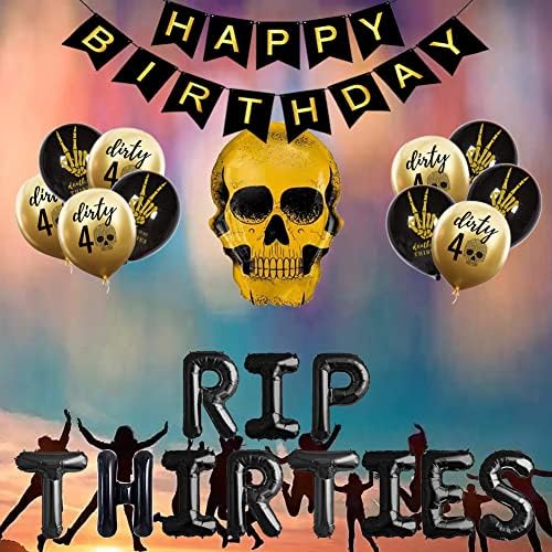 Geloar RIP триесет и 40 -ти роденденски материјал, рипување триесет балони среќен роденден транспарент за смрт во моите триесетти 30 -ти