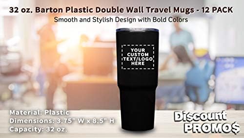 Персонализирани 32 мл. Бартон Пластични Двоен Ѕид Патување Чаши - 12 Пакет - Сопствен Текст, Лого-Црна