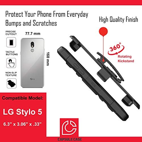 Случај ОЈУ Компатибилен Со LG Stylo 5 [Двослоен Тежок Борбен Појас Клип Отпорен На Удари Футрола За Црна Кутија] за LG Stylo 5 LM-Q720