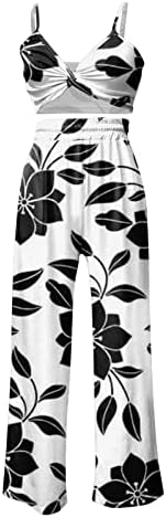 Облека за одмор на плажа за жени секси жени Бохо и панталони поставени 2 панталони со култури на врвни печатење парчиња лабави комплети