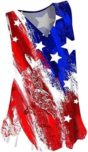 Womenените на 4 -ти јули, врвови на резервоарот за елек, женски патриотски американско знаме за печатење на знаме го врвот лето V вратот без ракави со ракави Хенли кошул