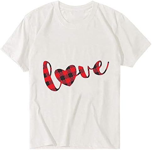 Денот на вљубените Плус Големина Маици Врвот За Жени Писмо Карирана Љубов Печатени Пуловери Лето Краток Ракав Повик Маица