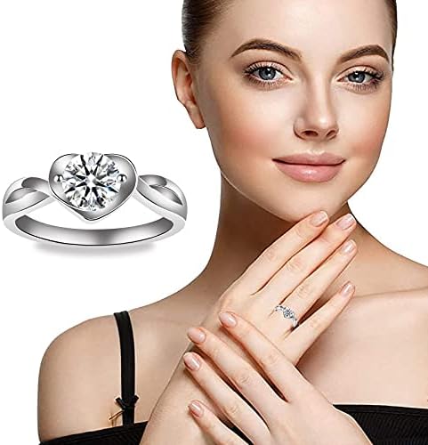 2023 година Нова ангажман во форма на срце во форма на срце, принцеза циркон прстен, персонализиран прстен прстен со роза
