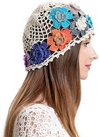 Злик женски памучен капчиња череп капа рачно изработен плетен пресек цветна каша од гравчиња