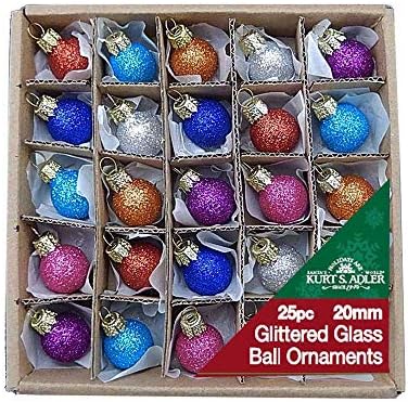 Курт С. Адлер 0,78-инчен сјај стаклена топка, 25 парчиња поставени украси, мулти, брои, за Божиќ