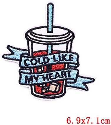 2 парчиња чаша за мраз кафе Ironелезо вклучено/шијте на закрпи ладно како моето срце забавно писмо везено закрпи цртан филм деца деца закрпи